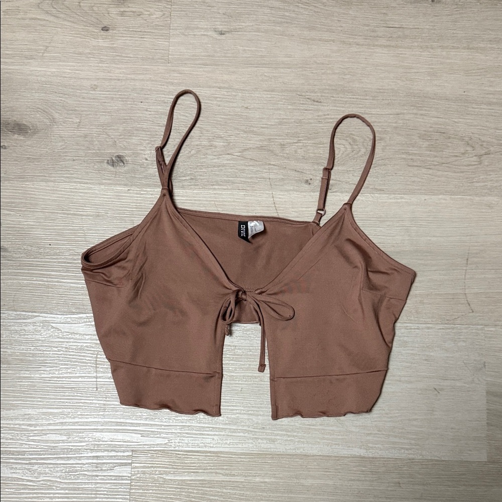 H&M Tan Women's Going Out Open Front Tie Crop Top